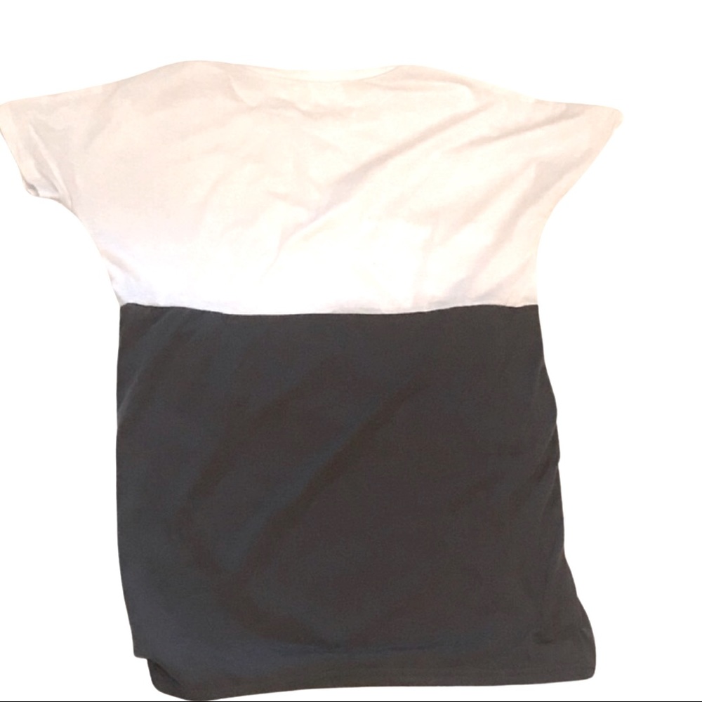 Cotton Mini Shirt Dress | Color Block Grey & White |  Size S - Picture 2 of 2